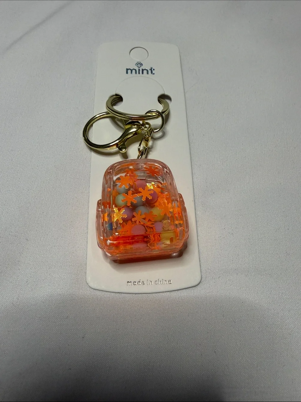 Set of 2 Mint Orange Glitter Mini Backpack Keyring with Gold Hardware
